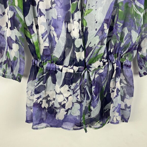 Alfani Top Blouse Size 4 Multicolor Floral See Through 3/4 Sleeve Polyester - Picture 4 of 9